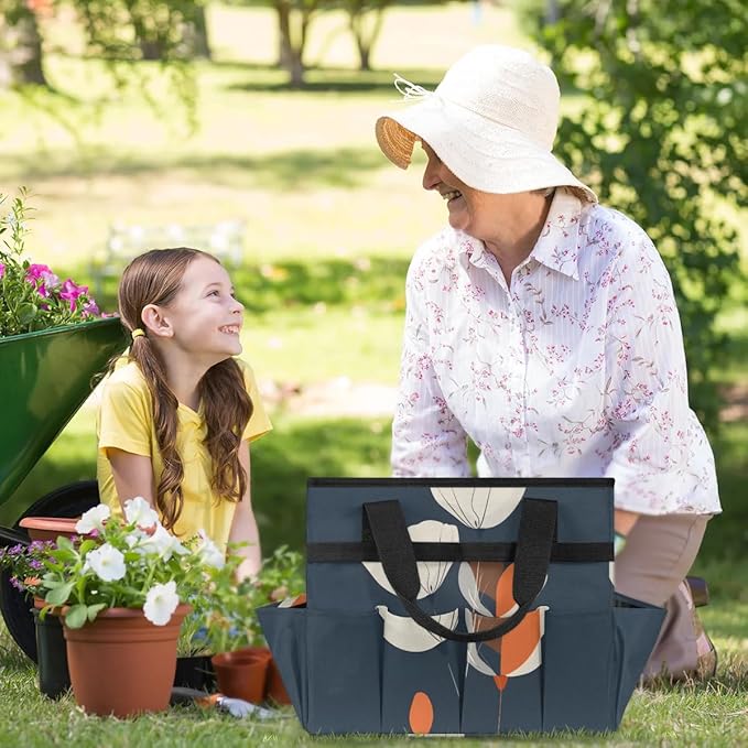 Garden Tool Bag Organizer Garden Tote Bag with Pockets Classic Poppy Tool Storage Organizer Gardening Tool Kit Holder 13" x 6.8" x 2.8"