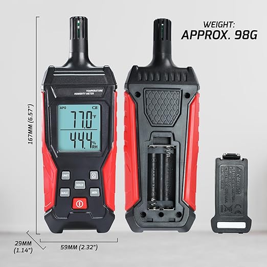 Humidity and Temperature Meter Digital Temperature&Humidity Meter, High Precision Psychrometer with 0-100% Relative Humidity, -4°F-140°F Ambient Temperature, Large LCD Backlight, Hold Max Min Display