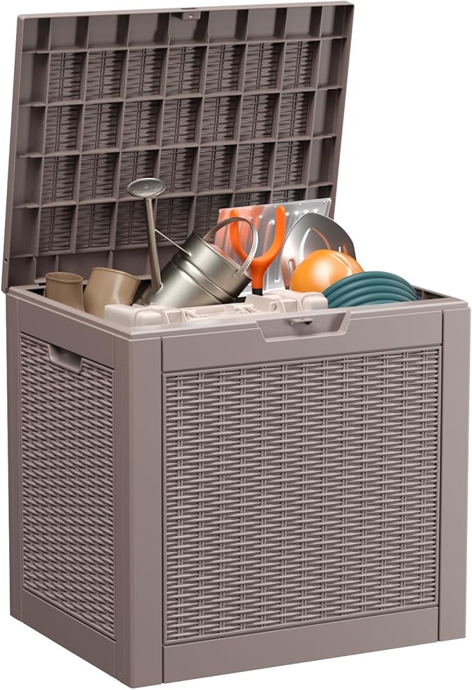 31 Gallon Resin Deck Box Outdoor Storage Box for Patio Furniture,Outdoor Cushions,Garden Tools and Pool Supplies,Waterproof,Lockable(Grey,31Gallon)