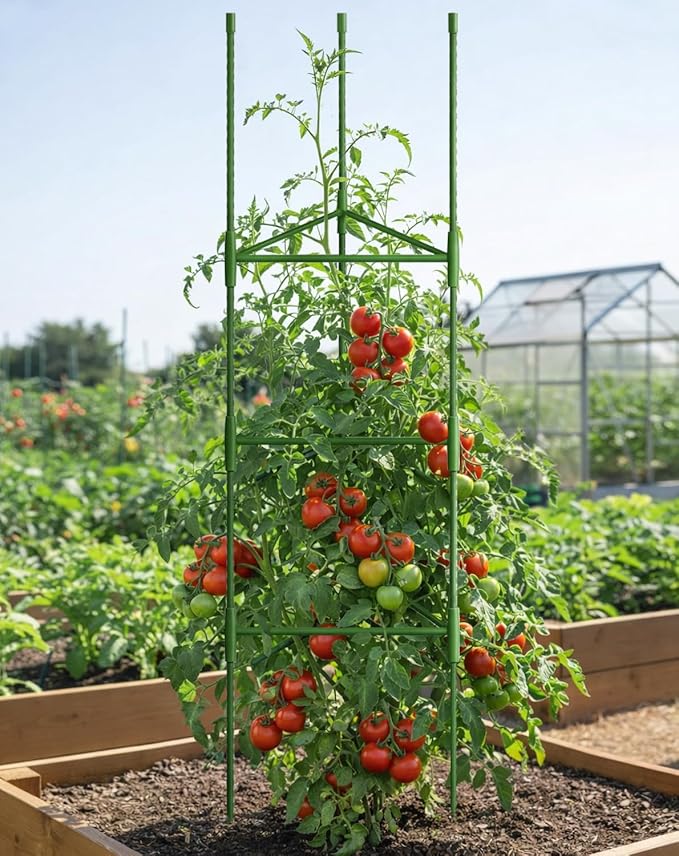 Growsun 51 inch Tomato Cage Heavy-Duty Plant Support Cucumber & Vine Vegetables – Adjustable Green Metal Garden Trellis for Climbing Plants, Indoor & Outdoor Use, 1 Pack