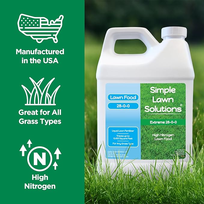 Maximum Green & Growth Fertilizer High Nitrogen 28-0-0 Lawn Food Liquid Fertilizer- Spring & Summer- Any Grass Type- Simple Lawn Solutions - Concentrated Quick & Slow Release Formula (64 Ounce)