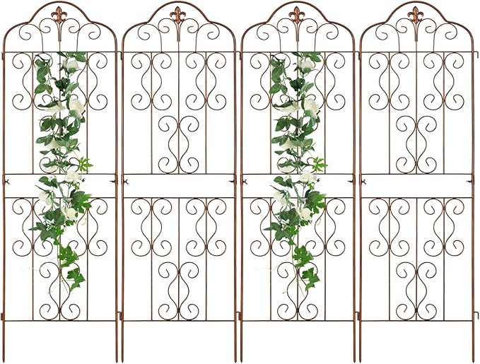 hogardeck 4 Packs 60 * 18 inch Metal Garden Trellis for Climbing Plants Outdoor,Heavy Duty,Gold Coating Rustproof Trellis for Rose, Vegetable, Flowers, Expandable,Perfect for Training Climbing Plants