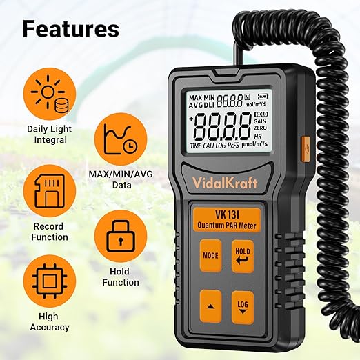 Quantum PAR Meter for LED Grow Light, PPFD Meter with Daily Light Integral, Light Meter for Plants, Greenhouse and Indoor Vertical Farming, Measuring Light Intensity 400-700 nm