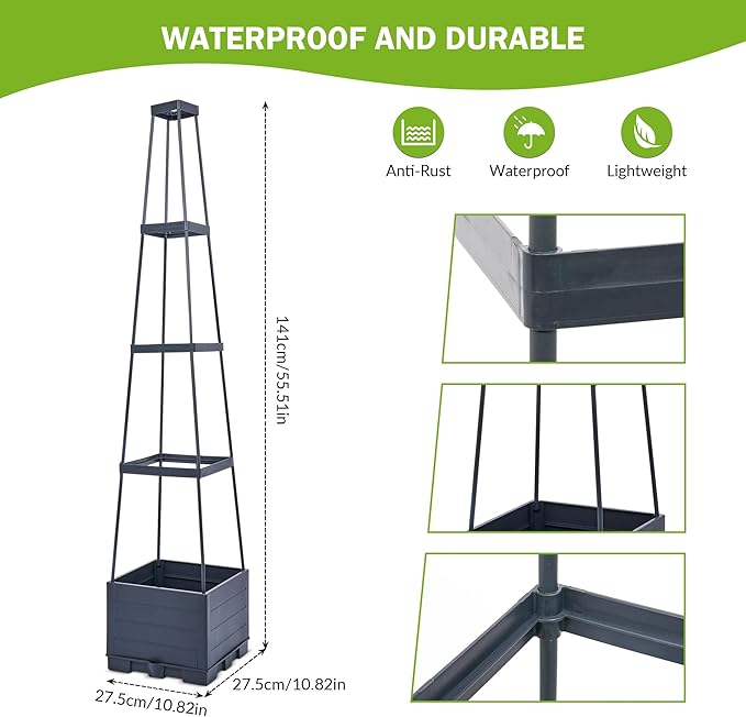 GENMOUS 4 Tiered Tomato Planter with Box Trellis, 56'' Raised Garden Bed Planter Boxes, Tomato Cages for Garden Patio Climbing Plants Vegetable Vine Flowers Outdoor & Indoor