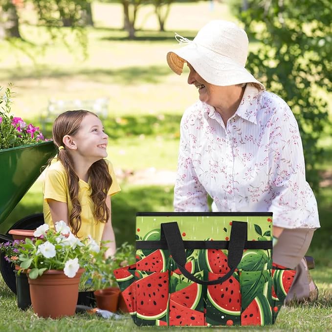 Garden Tool Bag Organizer Garden Tote Bag with Pockets Sweet Watermelon Tool Storage Organizer Gardening Tool Kit Holder 13" x 6.8" x 2.8"