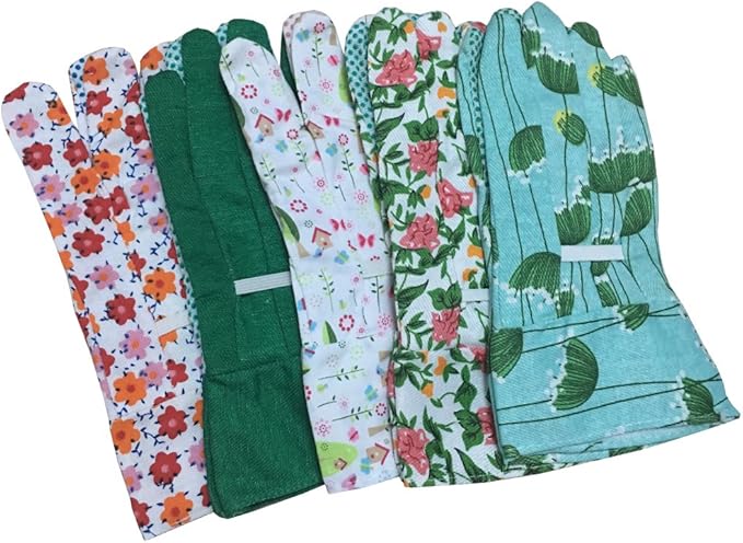 Women Garden Gloves - Colorful Printed Unti-slip Work Gloves Set for Women, Pack of 5
