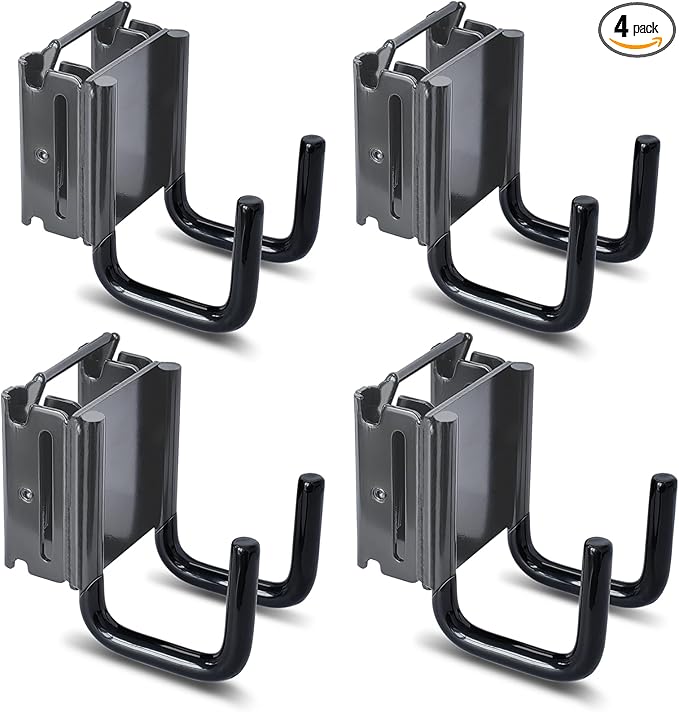 4-Pack 2"x2" Heavy-Duty E-Track Double Fitting J Hooks with Extra Rubberized Dip-Coating - Stable Organizers for Trailers, Trucks & Garden Tools