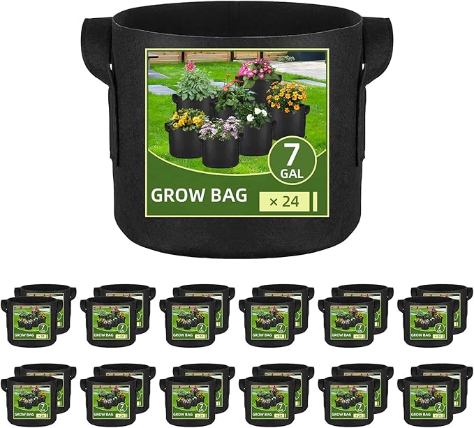 24 Pack 7 Gallon Grow Bags, Heavy Duty Thickened Aeration Fabric Pots with Handles for Vegetable/Flower/Plant