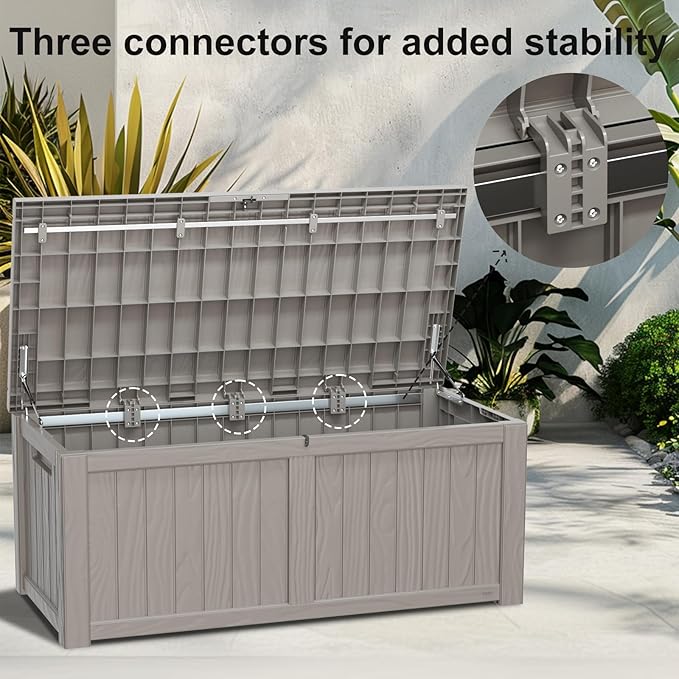 150 Gallon Deck Box,Resin Outdoor Storage Box with Lockable for Patio Furniture, Pool Accessories, Garden Tools Waterproof Outside Storage Box (Grey)