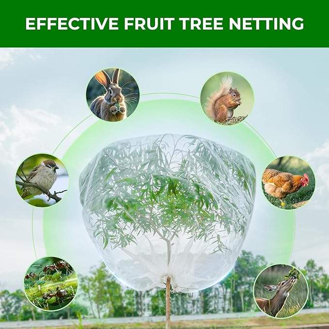 Fruit Tree Netting with 2-Way Zipper & Drawstring - 6.4Ft x 6.4Ft Garden Plant Net Pest Barrier to Prevent Cicadas Bird Squirrel Deer - Bug Protection for Blueberry Tomato with Fine Mesh Insect Cover