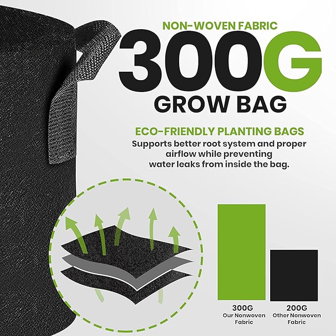 Gardenera Premium Aeration Planters - 15 Gallon - 5 Pack of Thickened Fabric Grow Bags with Handles, Ideal for Growing Vegetables, Fruits, and Herbs