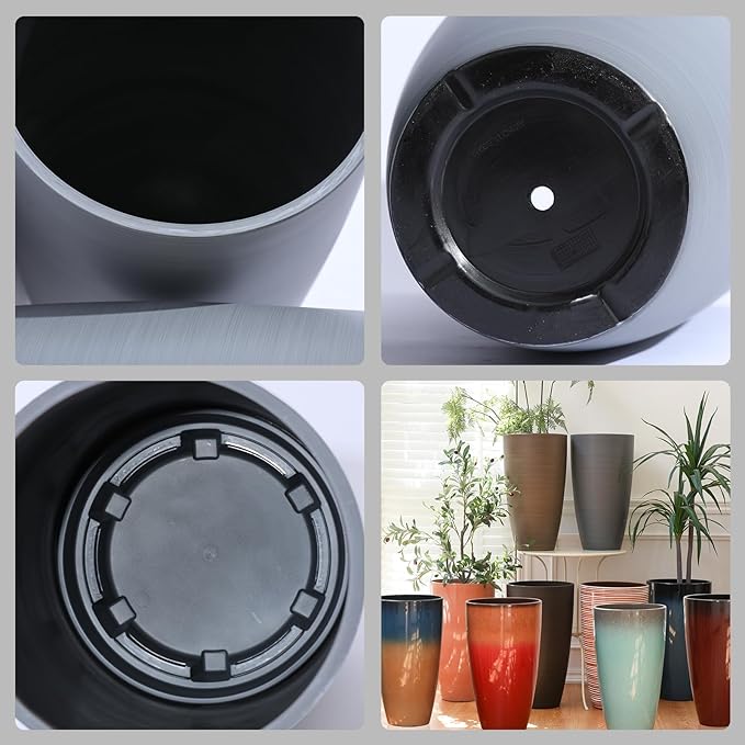 Outdoor Planters For Porch With Drainage Hole&Movable Insert Shelf Large Planters For Decorative Gray Wooden Grain Matte Finish For All House Plants Small Trees No Fading Planter 21Inch Tall Planter