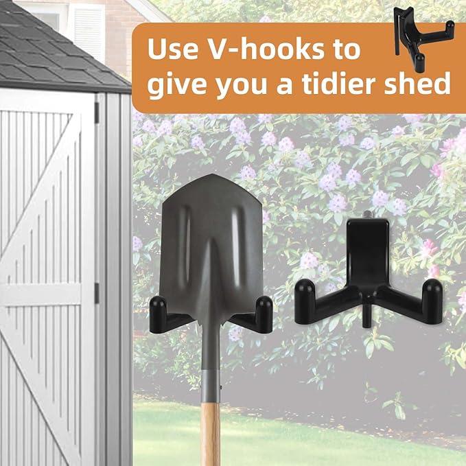 3pcs Shed Hooks for Rubbermaid, V-Shaped Multi Purpose Shed Accessories Power Tool Wall Holder Organization and Storage for Shovel Rake Sports Equipment