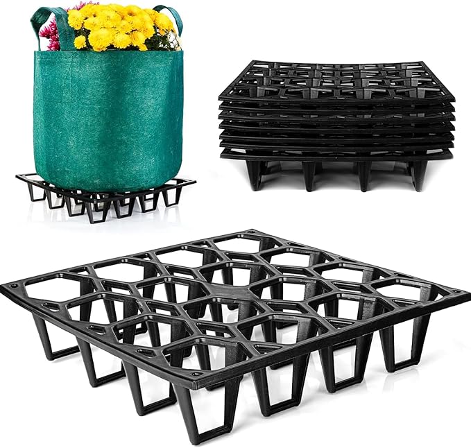 Plant Riser – Modular Pot Spacer for Grow Bags, Planters & Containers – UV-Resistant Drainage Tray for Airflow, Root Health & Cleaner Surfaces (Standard Black, 7 Pack)