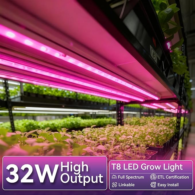 4FT Plant Grow Light, Super Bright Plant Lights for Indoor Growing, Full Spectrum, with ON/Off Switch & Timed Function, Pinkish