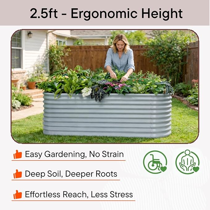 30" Extra Tall Galvanized Raised Garden Bed, 8x2x2.5 ft Metal Planters for Outdoor Plants, Heavy Duty Flower Bed Deep Root for Vegetable, Garden Bed Outdoor Large Planter Box - Sand Beige