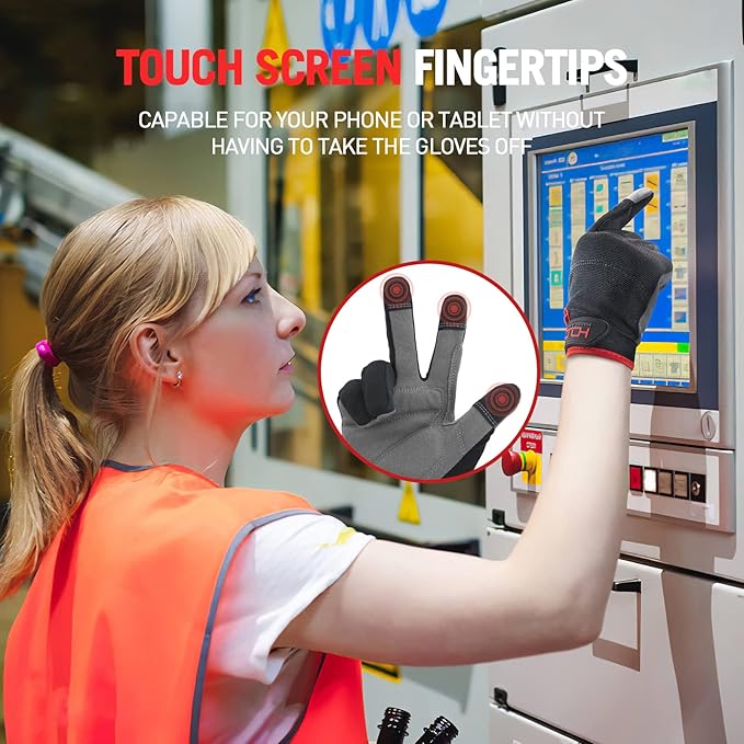 Mens Work Gloves Womens Utility Work Gloves Mechanic Gloves Touch Screen,Durable,Padded Knuckles & Palm Black M