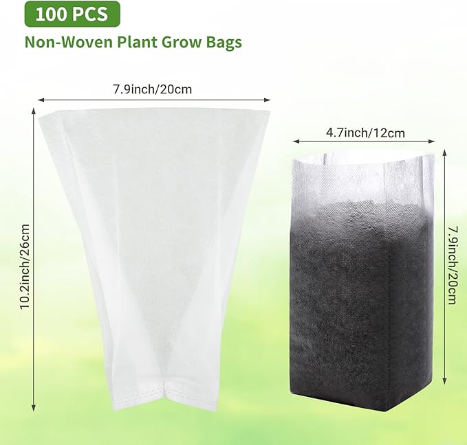 Greaner Nursery Growing Bags - 7.8x10.2 inches, 100PCS Non-Woven Biodegradable Plant Nursery Bags, Seed Starting Pots Pouches for Vegetables, Flowers, Fruits, Trees, Home Garden Supply