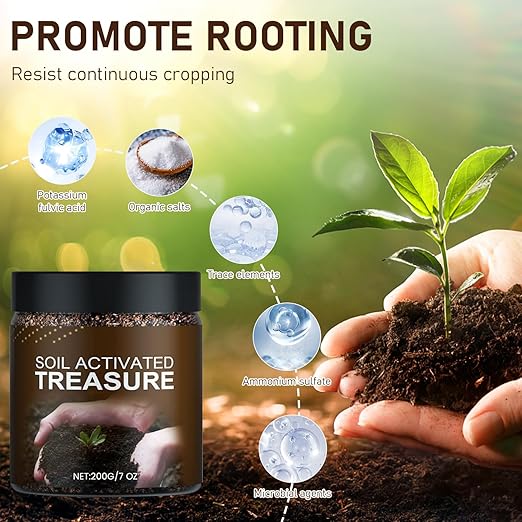 Soil Activator,Soil Pro Activator,Organic Soil Activators and Plant Fertilizers,Liquid Fertilizer for Indoor & Outdoor Plants Premium Soil Activated Treasure for Potting Mix and Seedling Compost(200g)