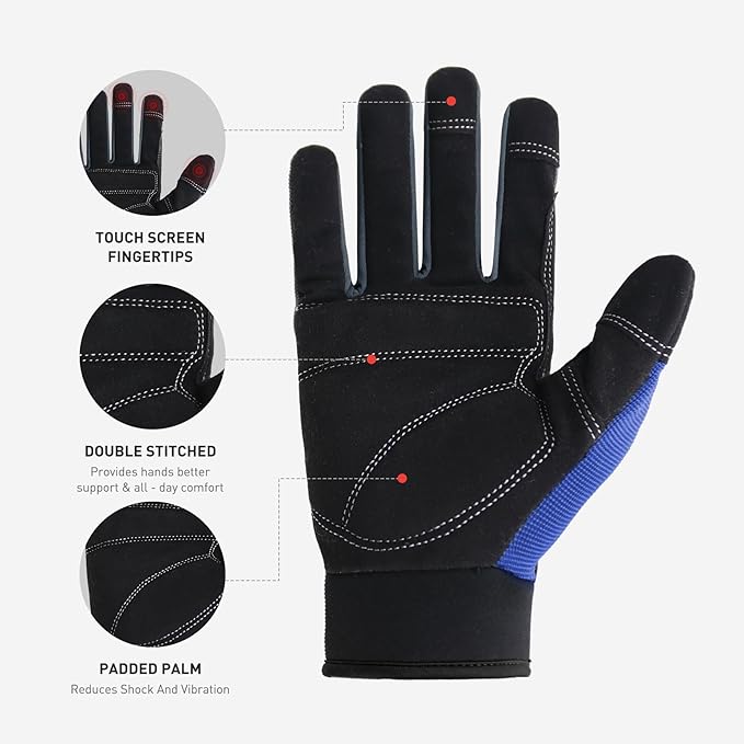 HANDLANDY Work Gloves for Men & Women, Utility Mechanic Working Gloves Touch Screen, Flexible Gardening Gloves for Yard