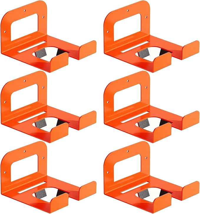 6-Pack Garage Tool Organizer Trimmer Rack, Weed Eater Hanger, Matel Wall Hooks Weed Wacker Holder, Heavy Duty Wall Hangers for Grass Trimmer, Hedge Trimmer, Garden Tools Storage, Orange