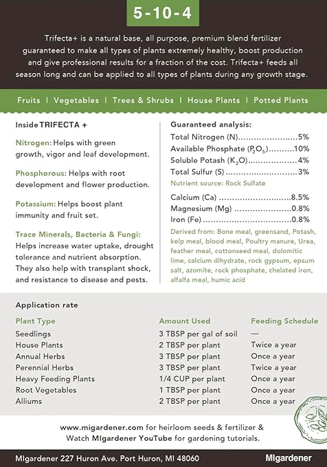 Trifecta+ 5-10-4 Organic All Purpose Plant Flower and Vegetable Fertilizer (15 LB)