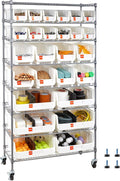 VEVOR 8-Tier Rolling Bin Storage Rack, 26 Organizer Bins, Bin Rack Storage Steel Wire Shelving System with Wheels, Mobile Tool Organizer for Garage, Warehouse, Office, Restaurant, Classroom, Kitchen