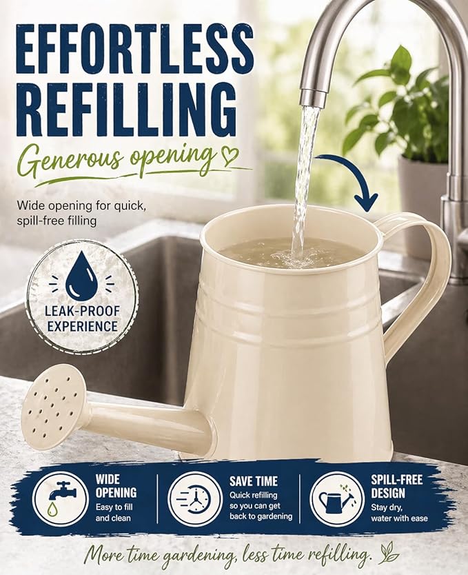 White Watering Can Metal - 1 Gallon Vintage Sprinkling Can with Removable Spout - Galvanized Steel Water Cans for Indoor Outdoor Plants - Long Spout Garden Irrigation Tool for Flowers (Purple)