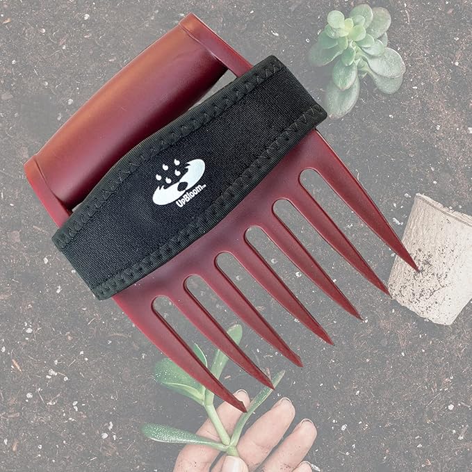 UpBloom - Garden Hand Cultivator Includes 2 Pairs of Spandex Gardening Gloves - ergonomically Designed to rake, dig, Weed, Plant, Aerate and Cultivate Vegetable and Flower beds (Small)