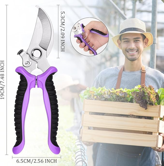 Lothee 9 Pcs Garden Shears Pruning Garden Clippers Bulk Bypass Pruner Heavy Duty for Gardening Hedge Plant Cutting Flower Scissors for Tree Trimming Bonsai Cutting Fruits Picking(Purple)