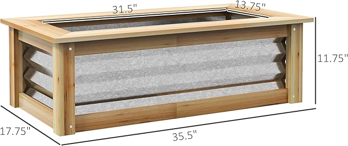 Outsunny Raised Garden Bed, Outdoor Planter Box, Galvanized Metal Reinforced with Wood, Stock Tank for Growing Flowers, Herbs and Vegetables