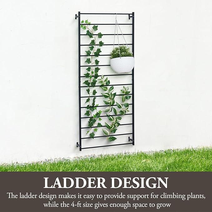MyGift 4 Ft Tall Trellis, Black Metal Wall Mounted Garden Trellis for Climbing Plants Outdoor/Indoor, Large Wall Support Frame for Hanging Planters
