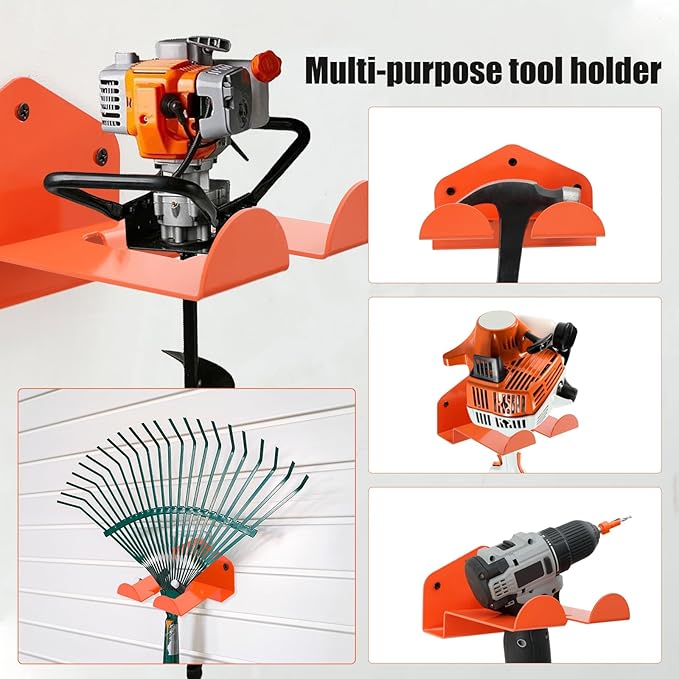 1 Pack Weed Eater Hanger Wall Mounted Weedeater Garage Trimmer Rack Heavy Duty Garden Tool Hanger Steel Weed Whackers Holder Organizer Hooks for Grass Garden Tools (Orange)