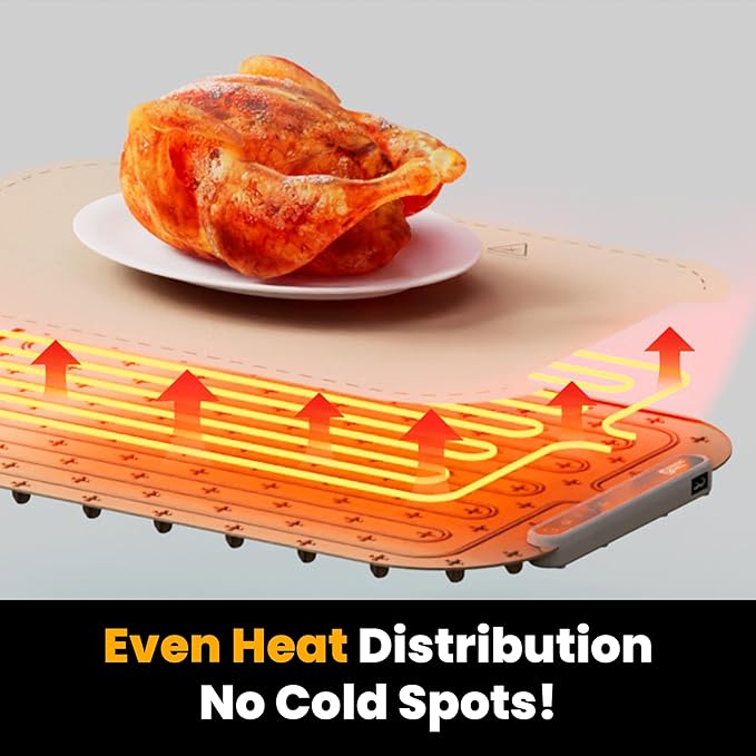 Magic Mill Warming Mat for Food - Premium XL Electric Warming Tray, 3 Temperature Levels, 10s Fast Heating Silicone Surface, Rollup Buffet Heat Pad, Non-Slip Feet, Ideal for Parties, Home, Travel