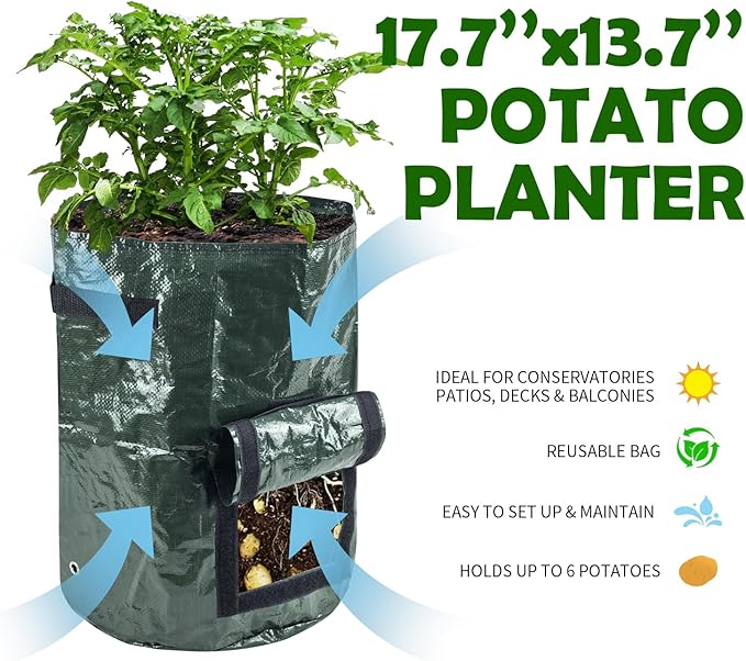 Potato Grow Bags, 4 Pack 10 Gallon Vegetables Growing Planter with Flap and Handles for Potato Vegetables Flowers Herbs Garden Outdoor