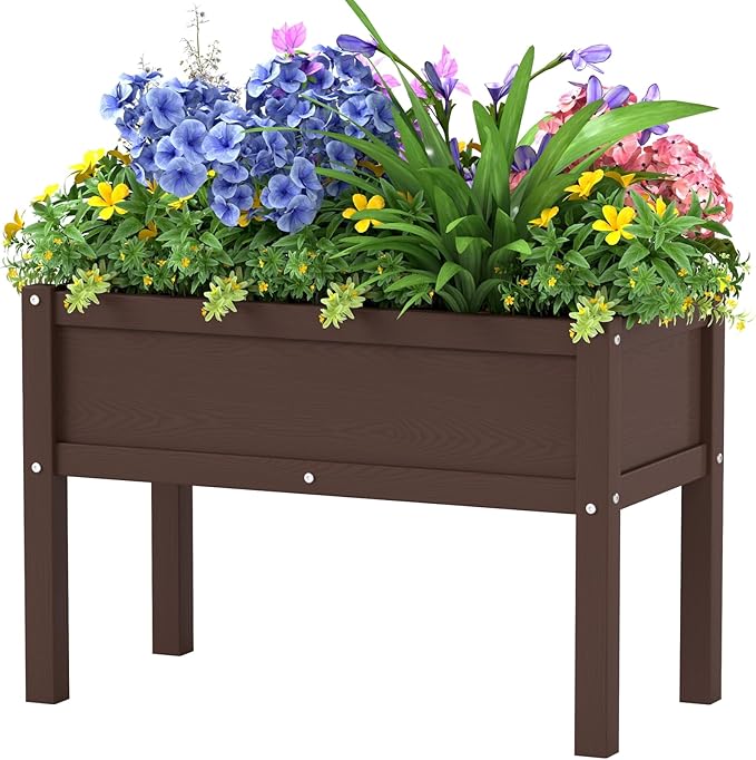 Small HDPE Raised Garden Bed, Elevated Planter Box with Legs, Outdoor All-Weather Planter Raised Beds for Seeds, Herbs, Flowers, Vegetables (Coffee)