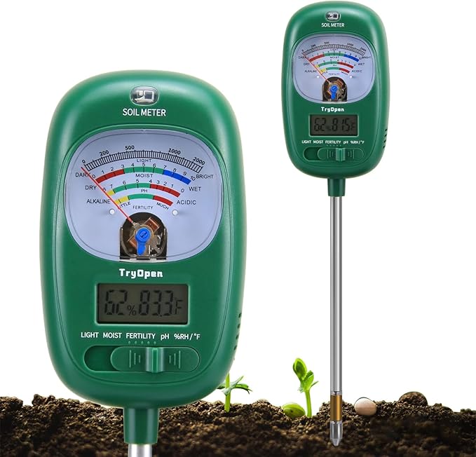 7-in-one Soil Test Kit, Soil Moisture Meter/PH Meter/Sunlight Intensity/Fertility Soil Tester, LCD Display Air & Soil Hygrometer Temperature for Garden, Farm, Lawn Care Moisture Meter for Hous Plants