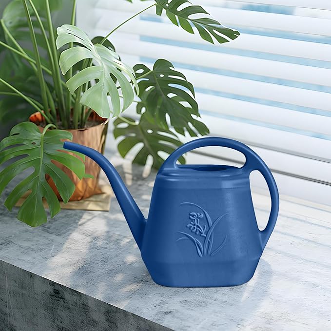 Hand Plastic Watering Can - for Home Plant Garden - 1/2 Gallon - Blue