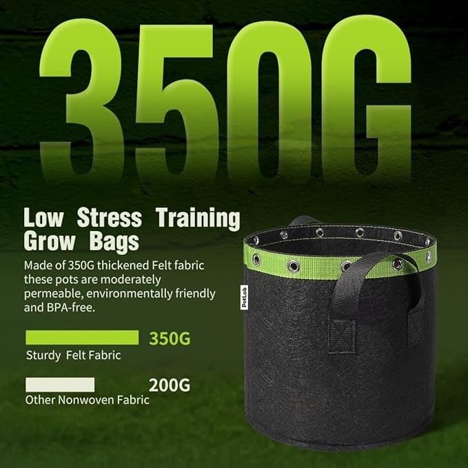 POTLAB® 10 Gallon Grow Bags (5-Pack),Low Stress Training Fabric Pots with Handles,Garden Bags to Grow Vegetables