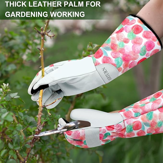Leather Long Gardening Gloves for Women Thorn Proof Garden Gloves Yard Working Gloves