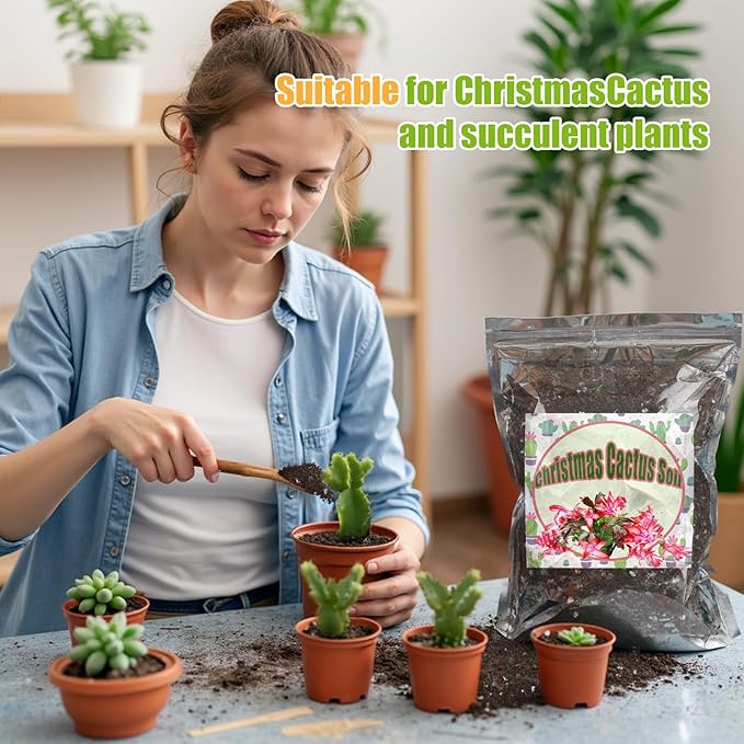 Christmas Cactus Potting Soil Mix 2qt, Ideal for Succulents, Christmas Cacti, and Other Indoor Potted Plantings