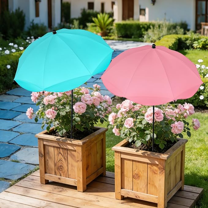 Voccos Upgraded Plant Umbrellas for Outdoor Plants 50" Tall 26" Canopy Adjustable Angle Garden Bed Shade Cover with Sturdy Metal Stake & UV Protection Plant Cover for Potted Plants Flower Pot