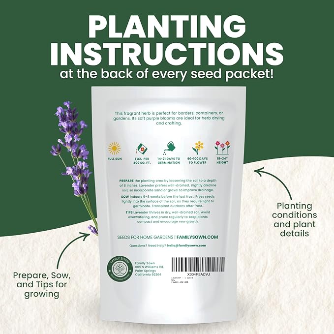 Lavender – 28,000 Seeds for Planting – 2026 Season – 1 Ounce Pouch