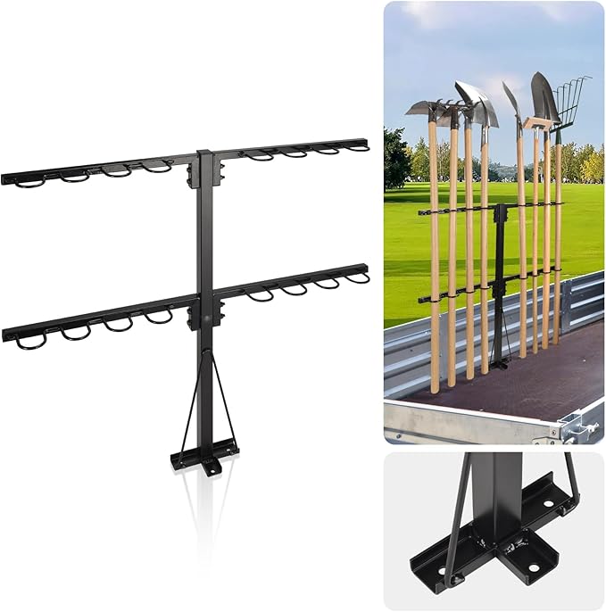 Upgraded Utility Trailer Accessories Trailer Tool Rack with 8 Tool Holes, Heavy-Duty Landscape Accessories Reinforced Base Shovel Holder Handle Tool Rack for Truck