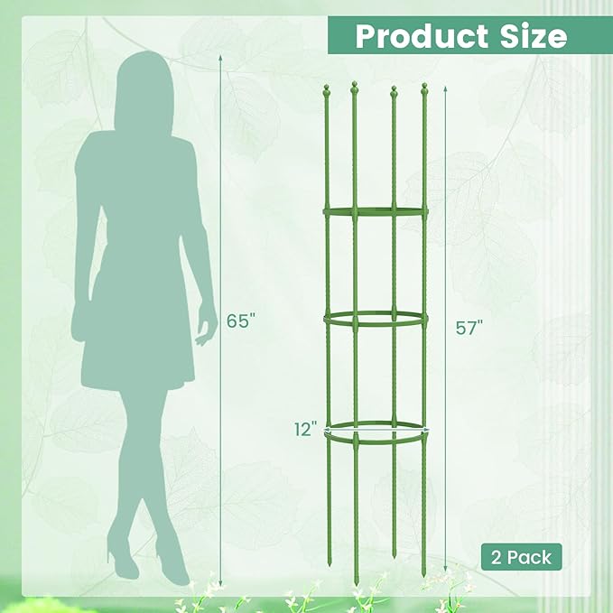 Happygrill 2-Pack Garden Tomato Trellis, 57” Plant Support & Tomato Cages w/Adjustable Height for Climbing Vines, Potted Plants, Vegetables, 2-in-1 Outdoor Heavy-Duty Plant Stake for Backyard Patio