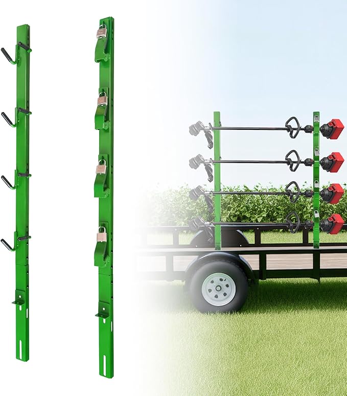 4 Place Weed Eater Rack Fit for Landscape Trailer Truck Open Utility Trailers Lockable Trimmer Rack Holder Carrier Mount On with 4 Lock Steel-Green