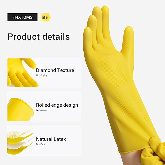 10 Pairs Rubber Cleaning Gloves, Reusable Household Dishwashing Gloves for Women Men, Kitchen and Bathroom Cleaning, Gardening, Pet Care, Extra Thickness, 20 Mil, 13", Heavy Duty, Non-Slip, L