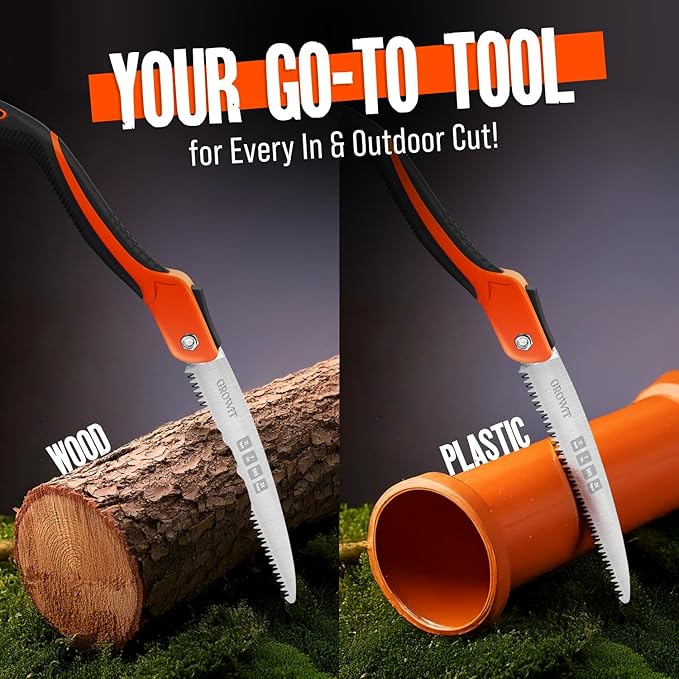 GROWIT Folding Camping saw 11 Inch - Heavy Duty Pruning Saw with Triple-Cut SK5 Blade, 7 TPI Razor Teeth for Tree Trimming, Wood Cutting, Camping, Bushcraft, and Gardening (Pack of 2)
