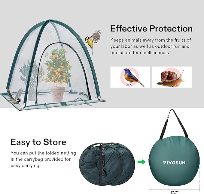 VIVOSUN Garden Netting Cover, 28 x 28 x 32 Inch Pop-up Guard Cover with Zip Entry for Plants, Vegetables, Fruits, Outdoor Run and Enclosure for Small Animals, 2-Pack, Green