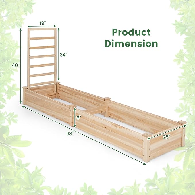 Giantex Raised Garden Bed with Trellis, 93" L x 25" W x 40" H, Wood Planter Box for Vegetables Flowers Herbs Fruits Climbing Plants Cucumber, Easy Assembly, Outdoor Rectangular Floor Gardening Beds
